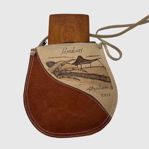Handcrafted Honduras Roatán 2012 Leather Souvenir Bag & Wallet Set - Picture 4 of 10